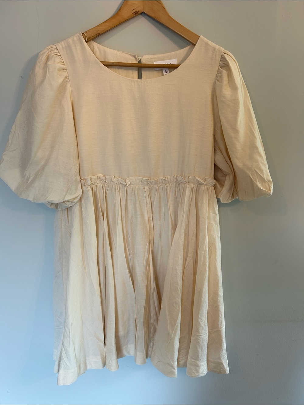 MABLE Puff Sleeve Smock Mini Dress Babydoll Boho Cottagecore Butter Yellow L
